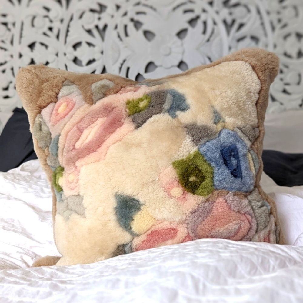 Vintage Floral Shearling Throw Pillow V2 - Picture 3 of 9